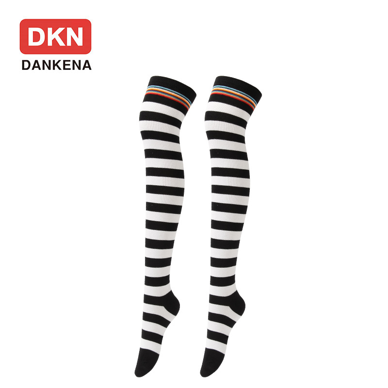 DANKENA Zebra Stripe Stockings Over the Knee Socks Combed Cotton Thigh High Socks Wholesale